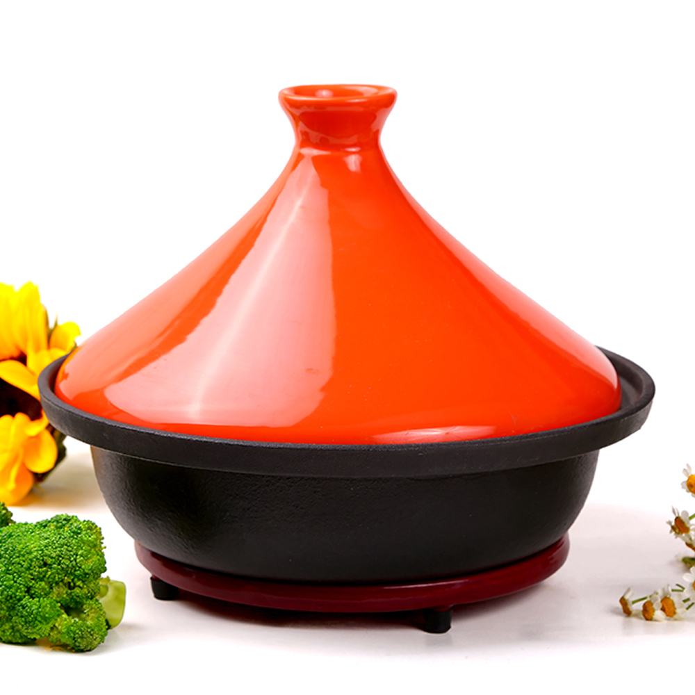 OKV Cast Iron Tagine Pot with Cone Lid – Moroccan-Style Slow Cookware