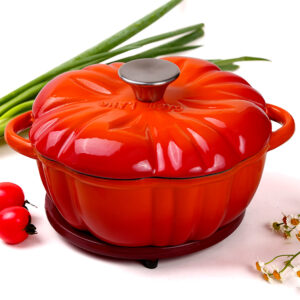 OKV Pumpkin Cast Iron Casserole – 24cm | Elegant Enamel Dutch Oven for Holiday Cooking