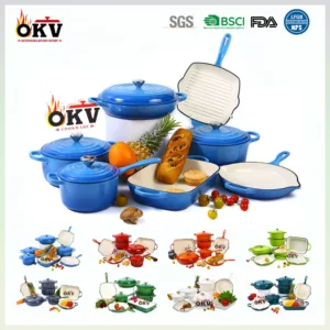 OKV 7-Piece Enamel Cast Iron Cookware Set – Dutch Oven, Saucepan & More