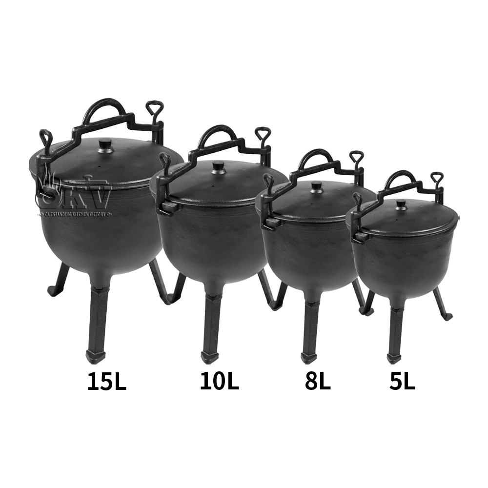 OKV Pre-Seasoned Cast Iron Pot with Lid – Deep Round Cauldron for Stews, Braising & Open Fire Cooking
