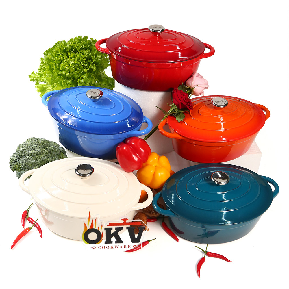 OKV Enamel Oval Cast Iron Dutch Oven with Lid – Available in 29cm & 33cm for Roasting, Baking, and Braising