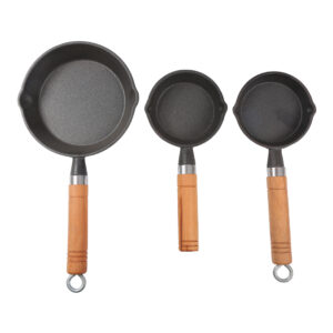OKV Cast Iron Skillet Set with Wooden Handle – Pre-Seasoned Frying Pans in 3 Sizes for Kitchen or Camping