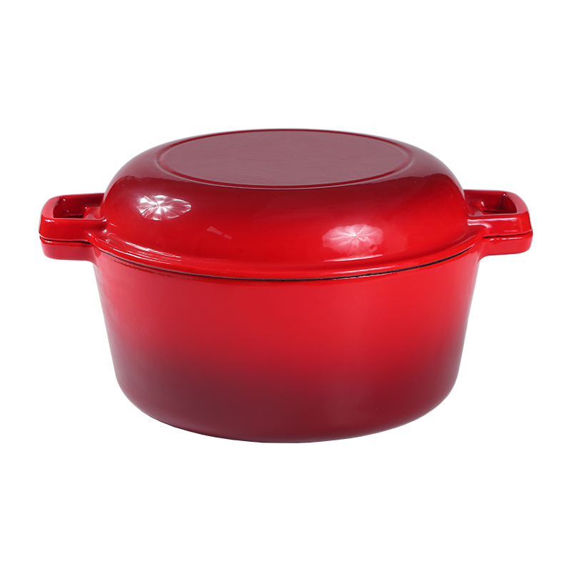 OKV Red Enameled Cast Iron 2-in-1 Dutch Oven & Skillet Lid