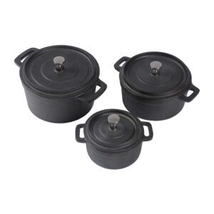 OKV Mini Cast Iron Casserole Set – Pre-Seasoned with Natural Vegetable Oil (3 Sizes)