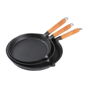 OKV 3-Piece Cast Iron Skillet Set with Wooden Handles – Pre-Seasoned Frying Pans