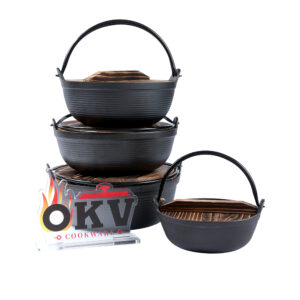 OKV Cast Iron Hanging Pot with Wooden Lid – Pre-seasoned with Vegetable Oil | 4 Sizes Available