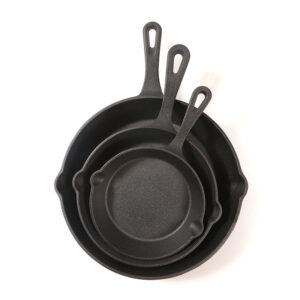 OKV Pre-Seasoned Cast Iron Frying Pan Set – 3 Sizes, Heavy-Duty Skillets for Indoor & Outdoor Use