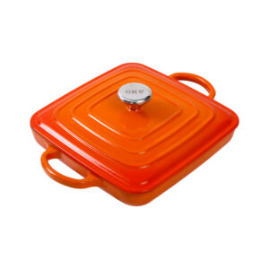OKV 24CM Square Enameled Cast Iron Pan – Shallow Design, Elegant and Durable