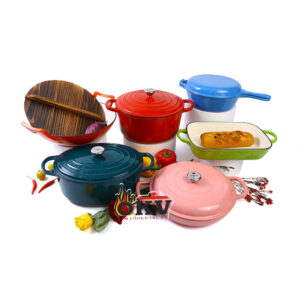 OKV Custom Color Enamel Cast Iron Cookware Set – Multi-Piece Dutch Oven, Skillet & Baking Dish Combo