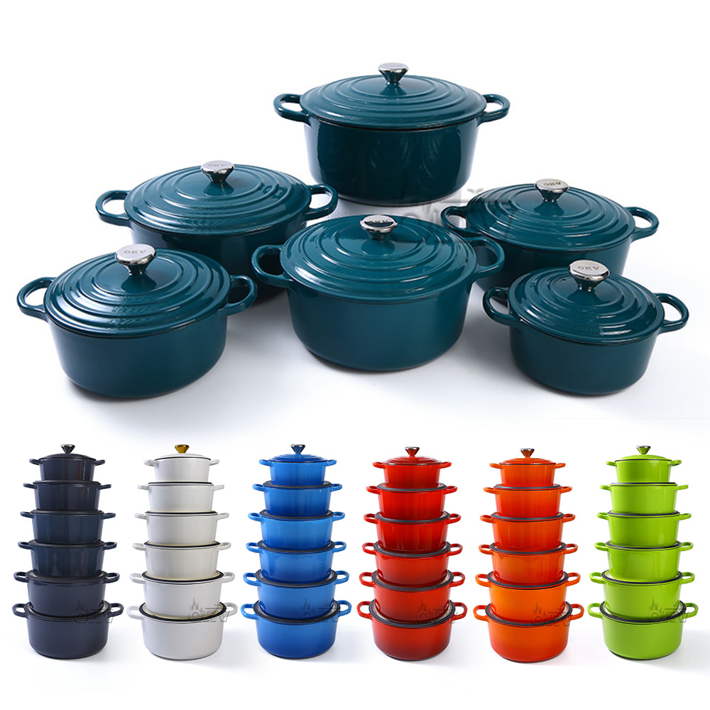 OKV Enameled Cast Iron Soup Pot with Lid – Available in 19cm to 32cm Sizes, Dutch Oven for Stews, Braises & Roasts