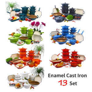 OKV 13-Piece Enameled Cast Iron Kitchen Set – Full-Cooking Collection with Pots & Pans