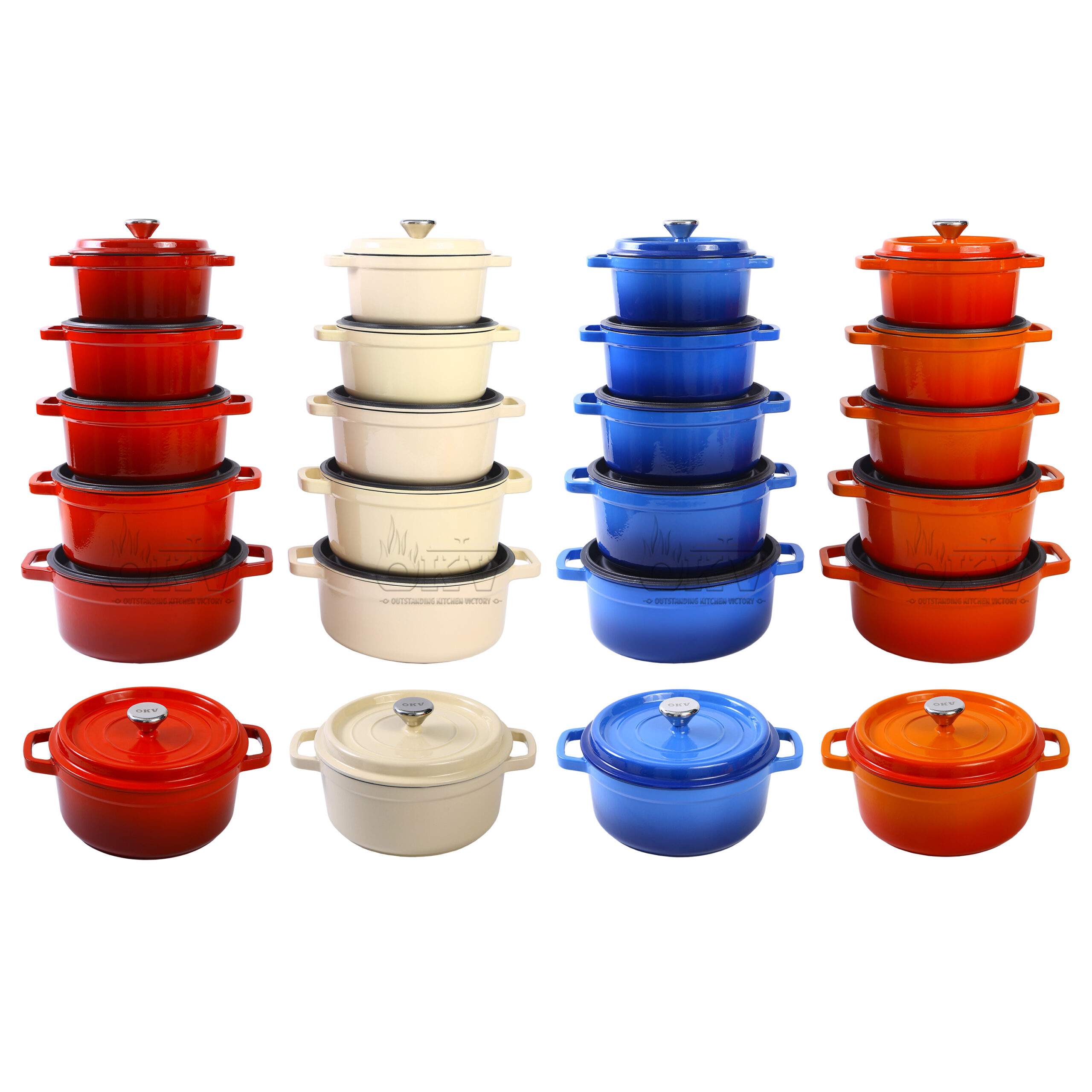 OKV Enamel Cast Iron Soup Pot with Lid – Available in 20cm, 22cm, 24cm, 26cm, 28cm Sizes