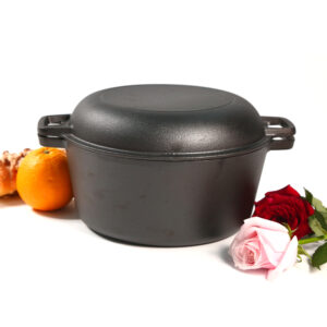 OKV Cast Iron Dual-Use Skillet Pot – Pre-Seasoned with Plant-Based Oil, Frying Pan & Dutch Oven in One