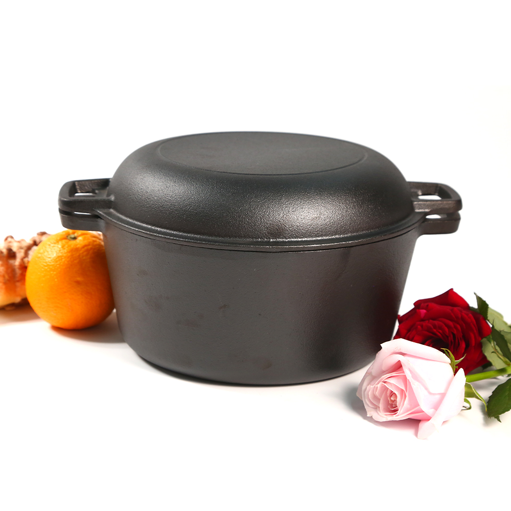 OKV Cast Iron Dual-Use Skillet Pot – Pre-Seasoned with Plant-Based Oil, Frying Pan & Dutch Oven in One