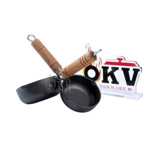 OKV Mini Cast Iron Sauce Pan with Removable Wooden Handle – Pre-Seasoned with Vegetable Oil